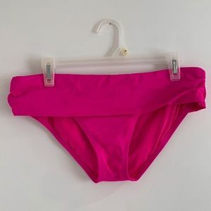 Mid Rise Pink Bikini Bottom with Ruched Waistband